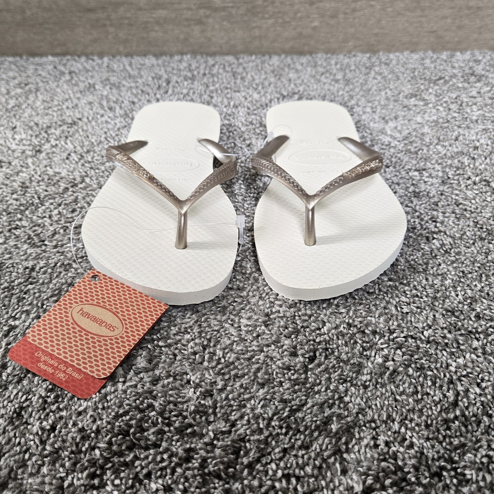 Havaianas Women's Slim Gold and White Flip Flops NEW size 6 - Picture 8 of 9